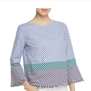 Marella Antibes Checkered Print Top Blue White Green Size 6